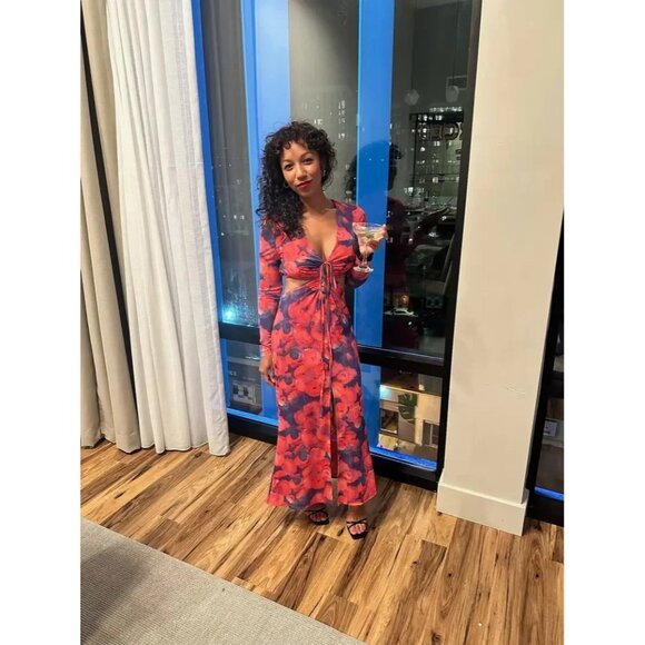 Louna Pink Blue Floral Cutout Midi Dress – Size M - Picture 4 of 16